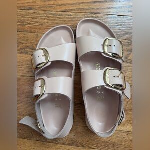 Birkenstock Nude Double-Buckle Sandals with Gold Buckles
